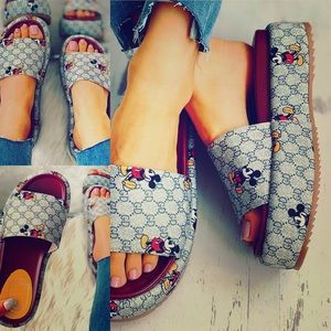 Cartoon Letter Pattern Peep Toe Flatform